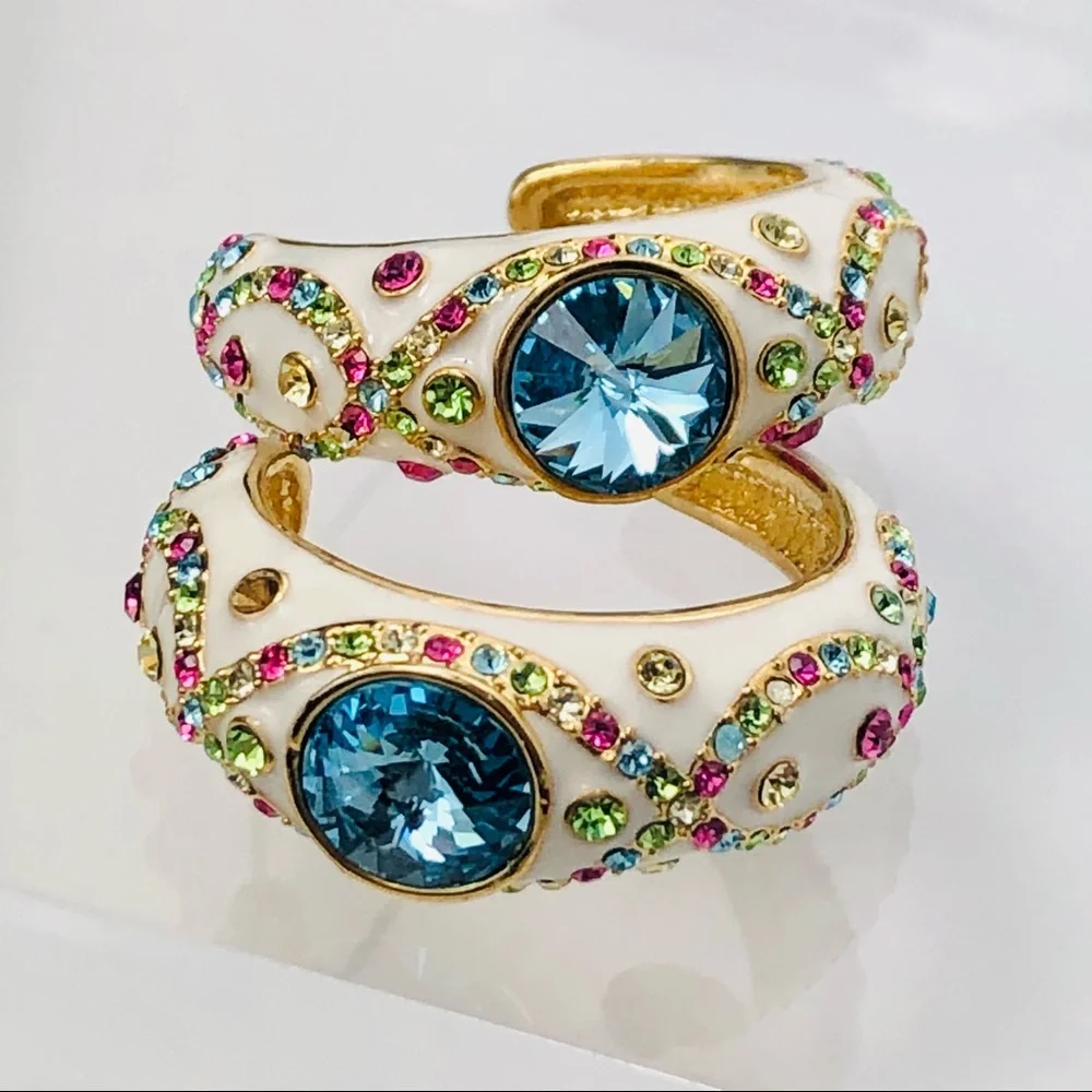 ROSS SIMONS SWAROVSKI CRYSTAL 18K GOLD OVER STERLING BRACELET EARRINGS RING - Picture 10 of 15